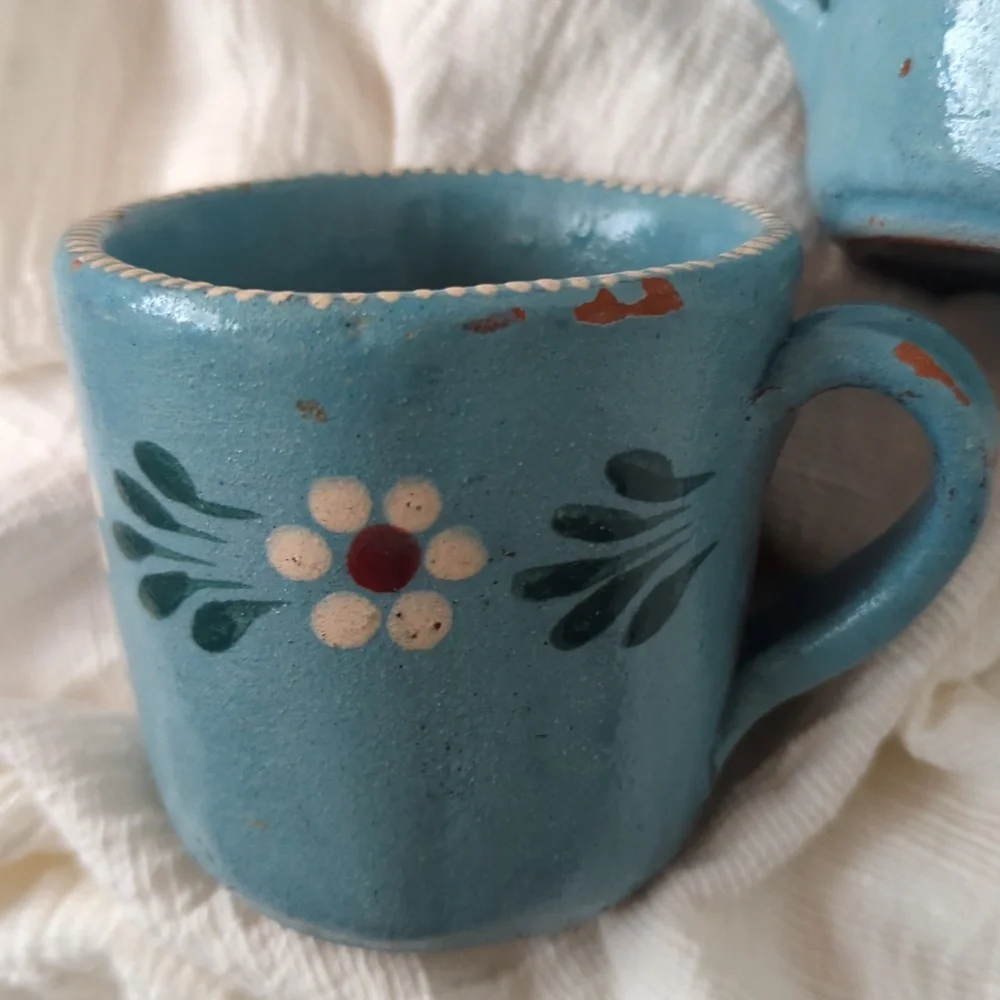 Artisan Made Handcrafted Blue Floral Mugs Set Of 2